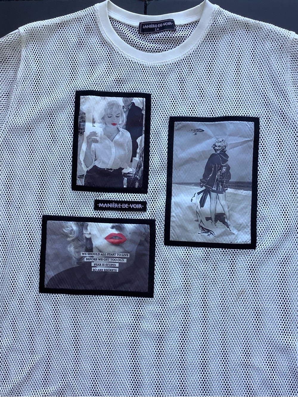 Maniere de Voir Women's White Mesh Marilyn Monroe Graphic Shirt